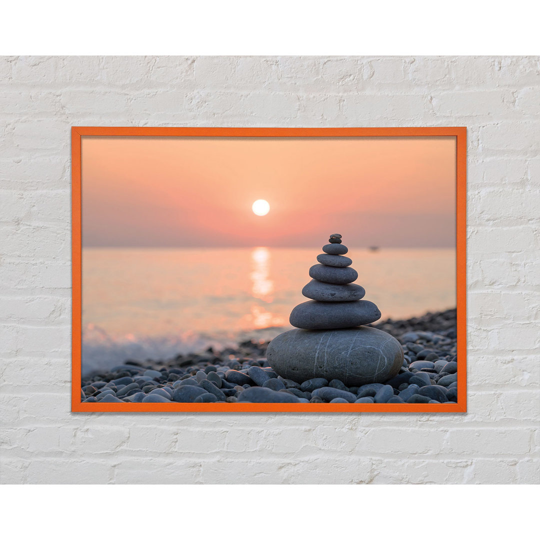 Gerahmter Fotodruck Zen Stones At Sunset On The Beach