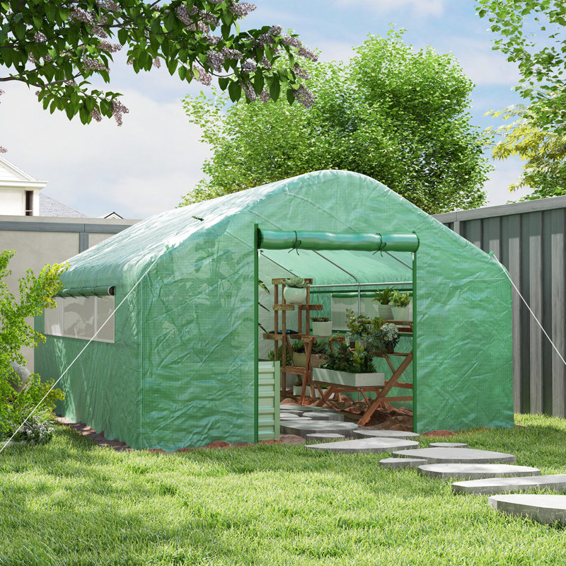 Tunnel Greenhouse with Large Windows Garden Warm House, Green, Green