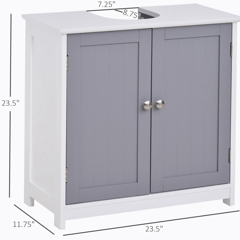 Meuble-lavabo simple 23,50 po avec base en U et découpe en U seulement, Blanc / Gris foncé