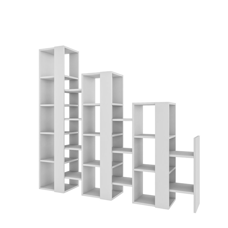 Modern Staircase Design Divider Bookcase with 21 Open Shelves, White