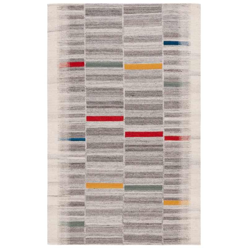 Tapis en laine et coton Kilim tissé à plat en ivoire / gris, Rectangle 3 pi x 5 pi