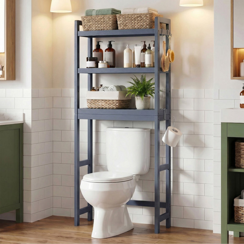 3-Tier Over The Toilet Storage with Adjustable Shelf ，25"W x 67"H, Blue, 67" H x 25" W x 10" D