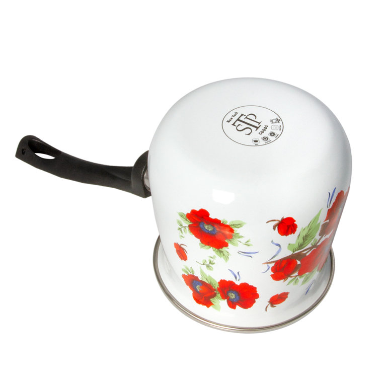 STP-Goods Enameled Aluminum Coffee Pot With Handle Poppies Pot
