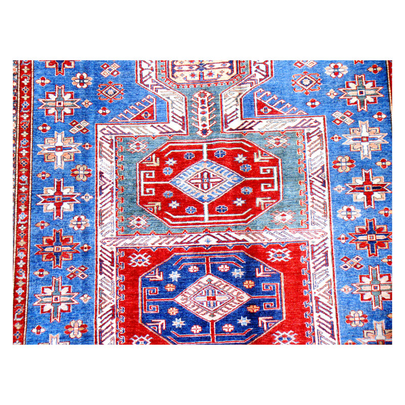 Tapis bleu clair et ivoire noué à la main de haute qualité