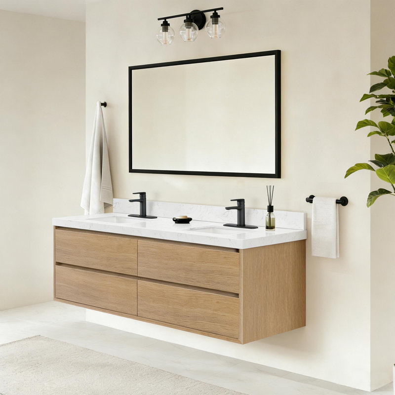 Meuble-lavabo flottant peu encombrant, 72", Chêne clair