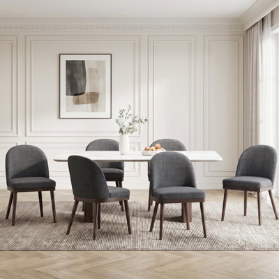 Modern Curved Back Upholstered Side Dining Chair with Solid Wood Legs