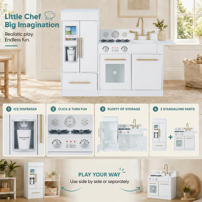 Teamson Kids Little Chef Charlotte Wooden Play Kitchen & Refrigerator Set, White