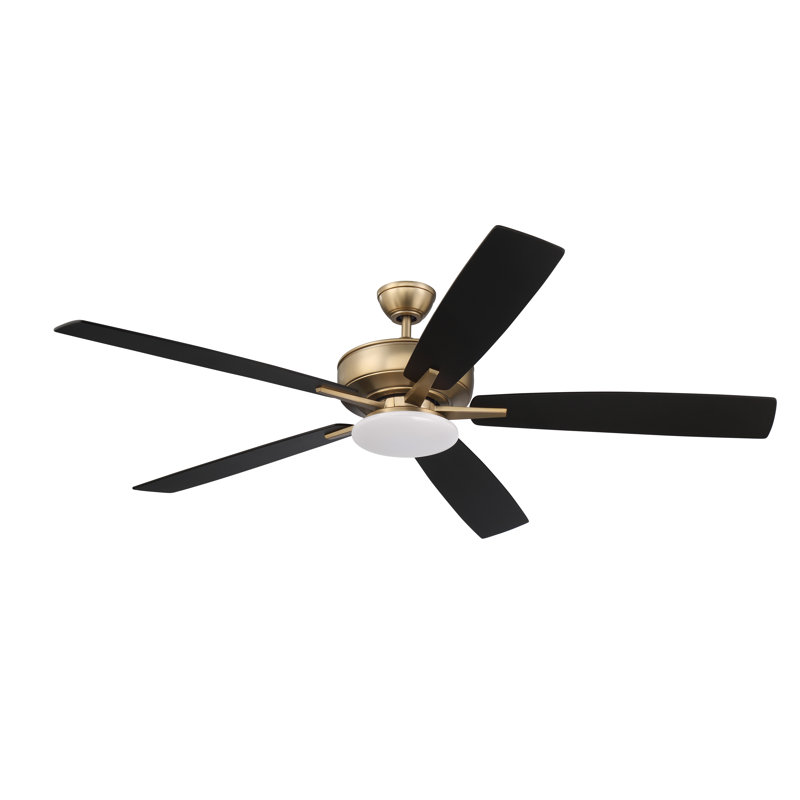 Satin Brass 60" Ceiling Fan with Black Walnut Blades and LED Light