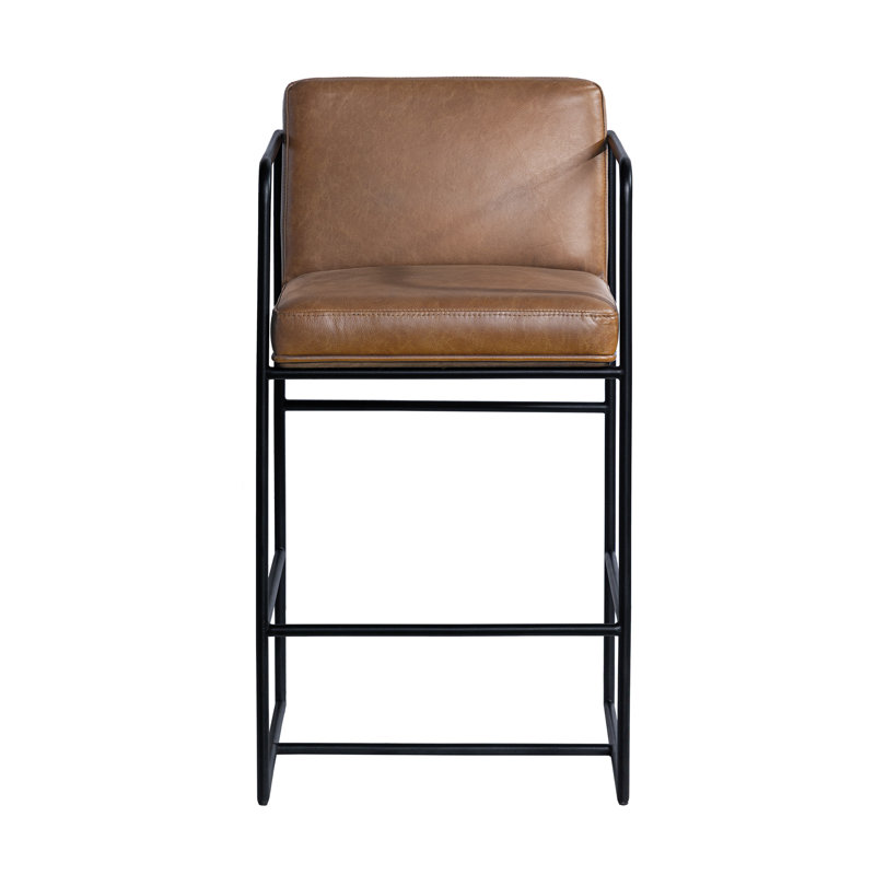 Tabouret de bar et de comptoir en cuir véritable Sidney, Brun