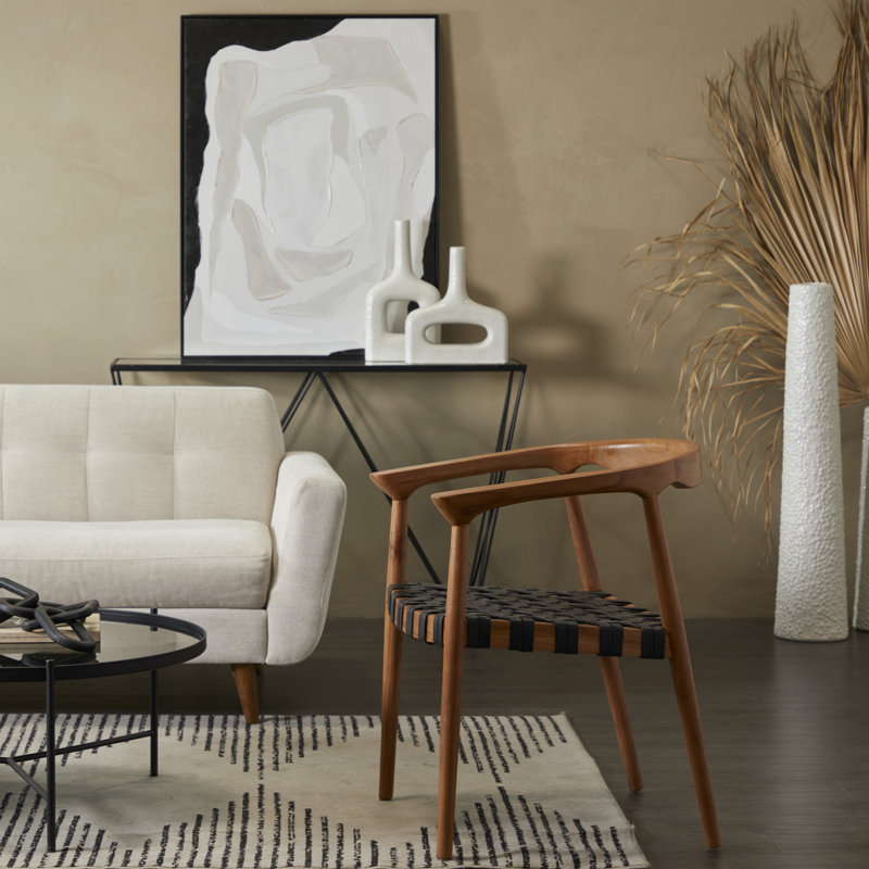 Contemporary Teak Wood Woven Round Chair, Brown