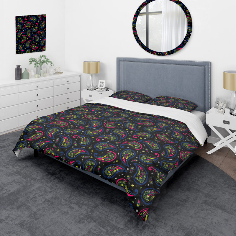 Cachemire vert floral - ensemble de housse de couette abstrait - microfibre de polyester