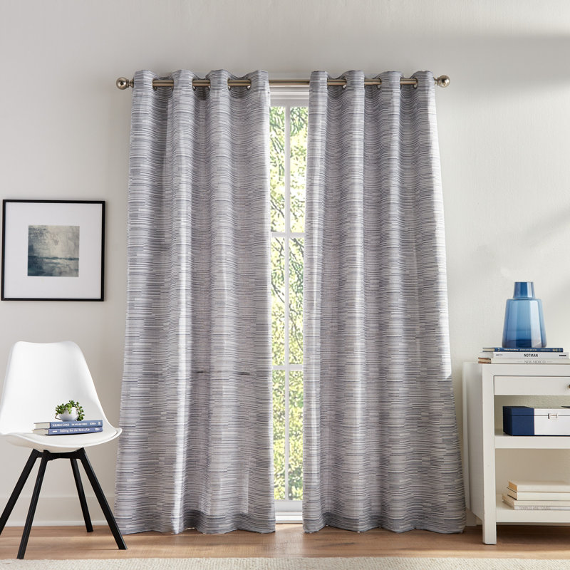 Offset Grid Grommet Light Filtering in Deep Blue Curtain Panel Pair (Set of 2), 50.00" W x 108.00" L