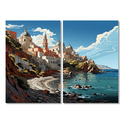 Village côtier italien II - impressions sur toile traditionnelles bleues