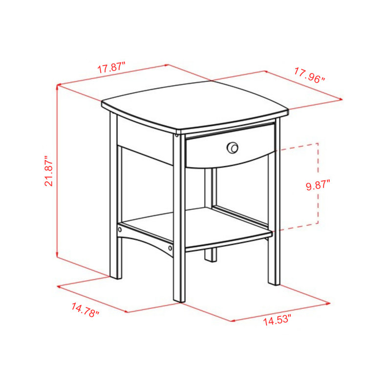 Marlowe White Curved Accent Table Nightstand with 1 drawer, 21.87'' H X 17.87'' W X 17.96'' D, White