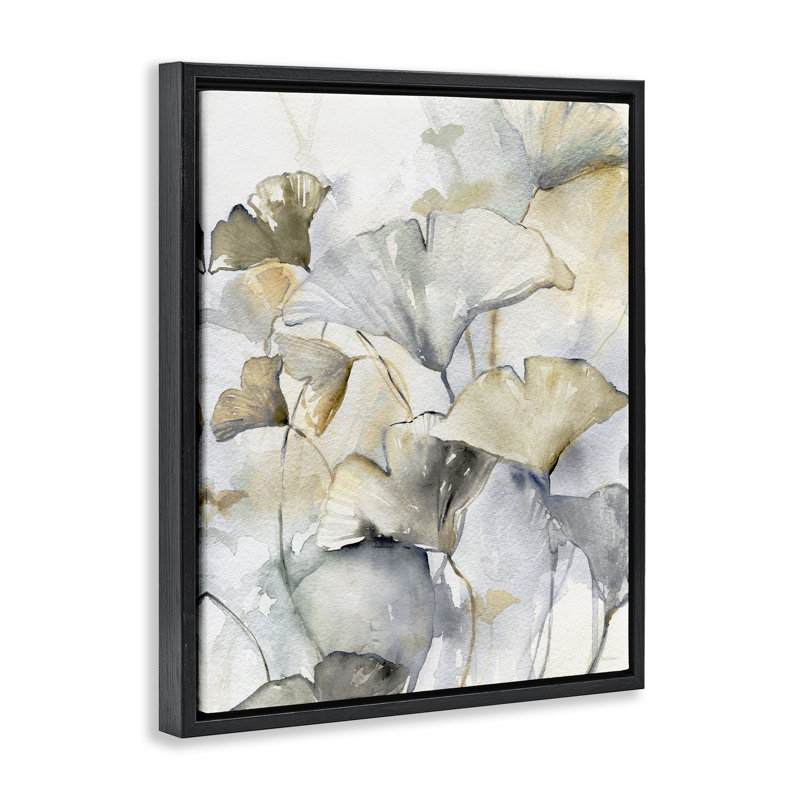  Abstrait, feuilles de gingko abstraites, art mural sur toile flottante noire par Carol Robinson, Cadre flottant noir de jais