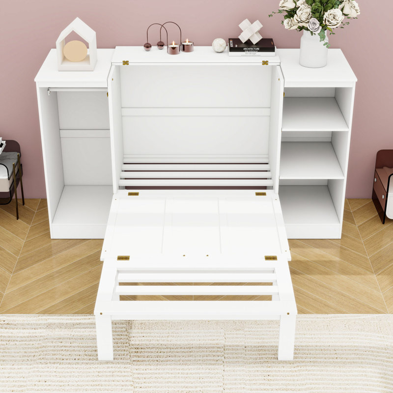 Lit escamotable simple avec tablettes, garde-robe et tiroir