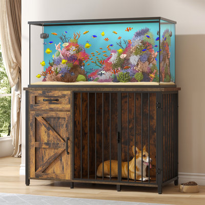 Kepptory 55-75 Gallon Fish Tank Stand With Dog Crate, Multifunctional Aquarium Stand With Cabinet And Power Outlets For Larger Aquariums And Versatile Use (Brown)