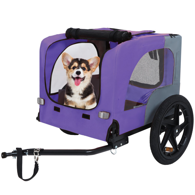 Remorque extérieure robuste et pliable pour vélo pour animaux de compagnie avec roues tout-terrain de 16 pouces, Mauve