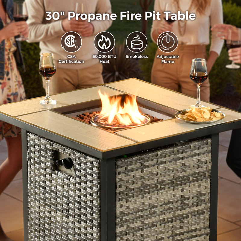 Allcot Steel Propane Outdoor Fire Pit Table With Lid, Grayish Brown