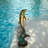 Dolphin Fountain Jumping Bronze Statue - Elegant Outdoor Marble Base Metal Sculpture, 12"Lx8"Wx30"H