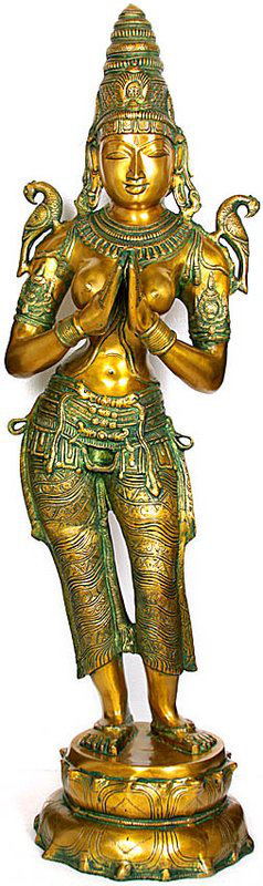 Handmade Statue Decorative Object, Greenish Gold