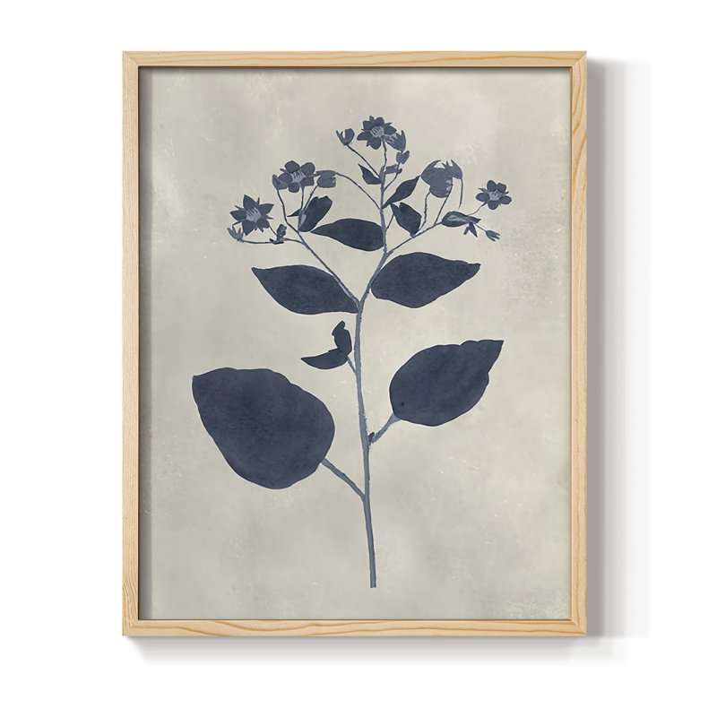 Reproduction encadrée bleu marine fleurs pressées III, Naturel, H 30 po x l 24 po