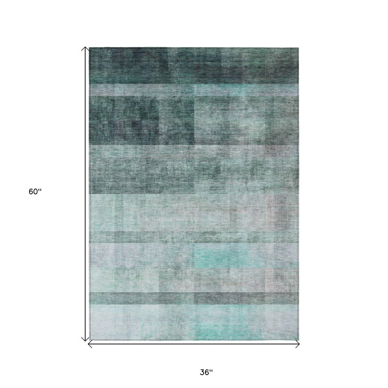 3' X 5' Teal Ombre Washable Non Skid Indoor Outdoor Area Rug