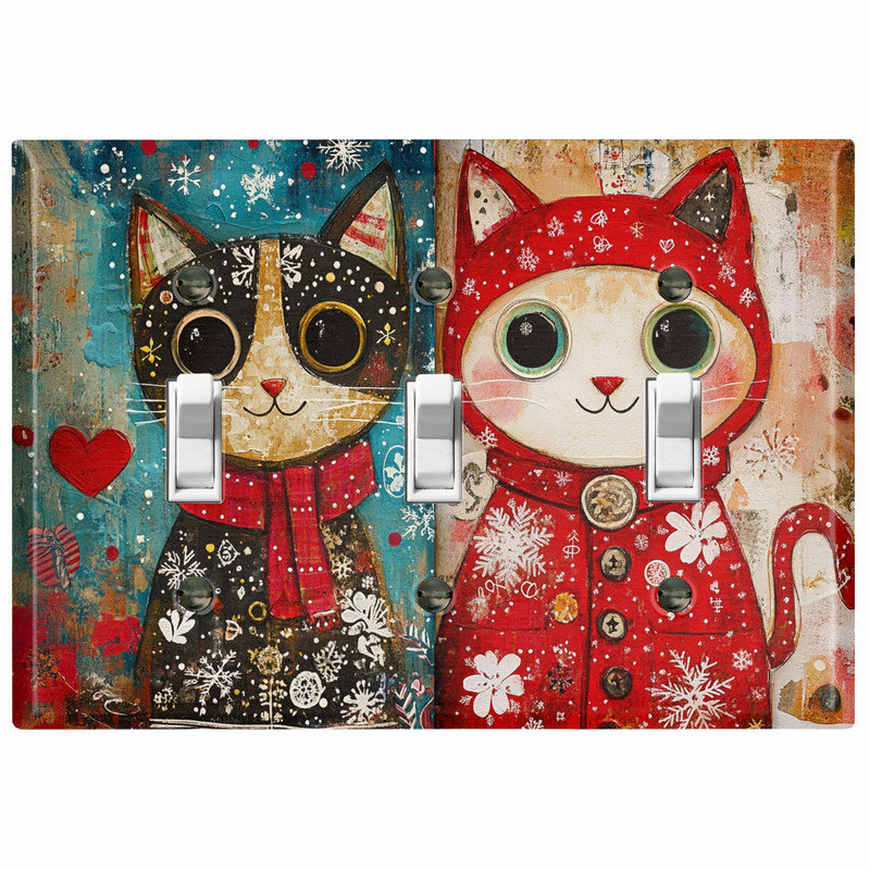 Couvercle de plaque d'interrupteur en métal; Bascule à 3 bandes US standard - chats d'hiver fantaisistes, Triple # 3