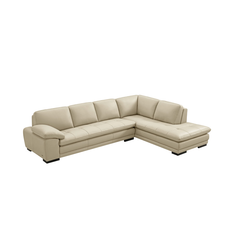 124" Wide Leather Match Sofa & Chaise, Right Hand Facing, Light Gray Leather Match