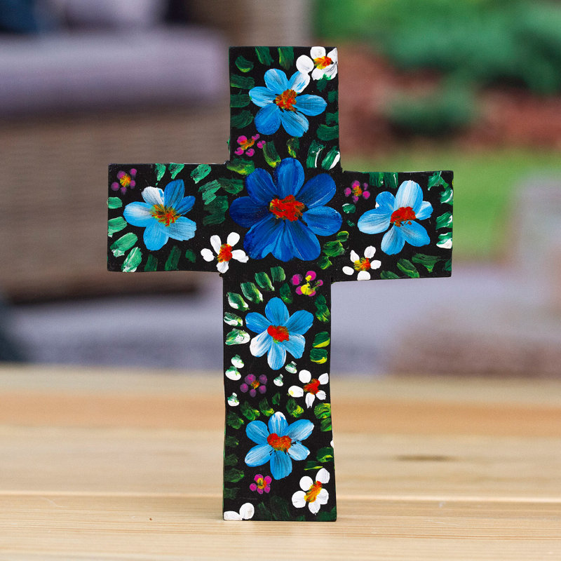 Red Barrel Studio® Handmade Cyan Prayers Wood Cross