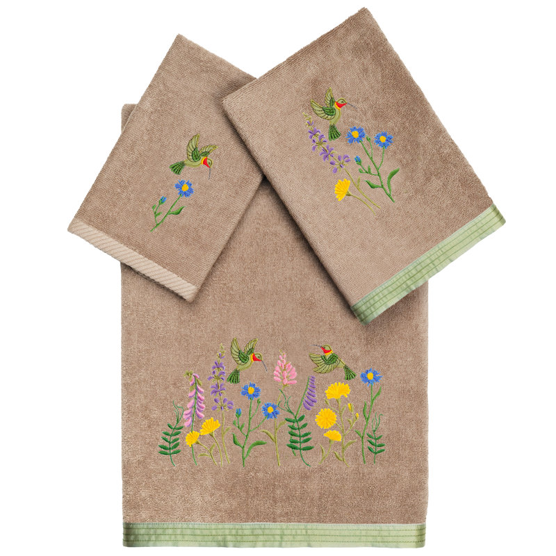3 Piece 100% Turkish Cotton Hada Embellished Towel Set, Cocoa