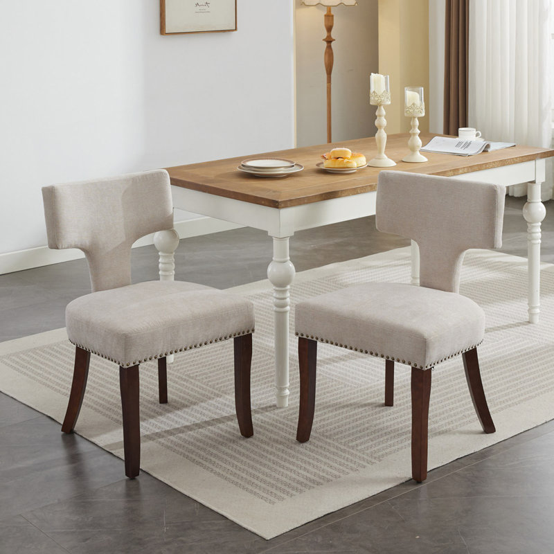Set Of 2 Mid Century Modern Dining Chairs, Farmhouse Upholstered Accent Chair, Kitchen Chairs, Side Chairs, Beige