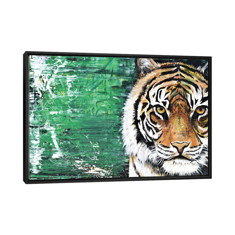 Tiger, reproduction d’art sur toile tendue, H 18 po x l 26 po x P 1,5 po, Toile avec cadre noir, Pas de tapis