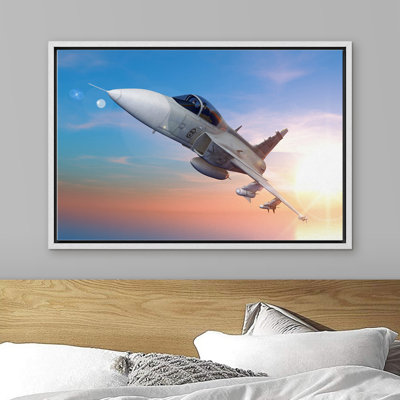Signe, reproduction d'art sur toile encadrée, avion de chasse gris au coucher du soleil, transport, avions, art numérique, art moderne industriel, coloré pour le salon