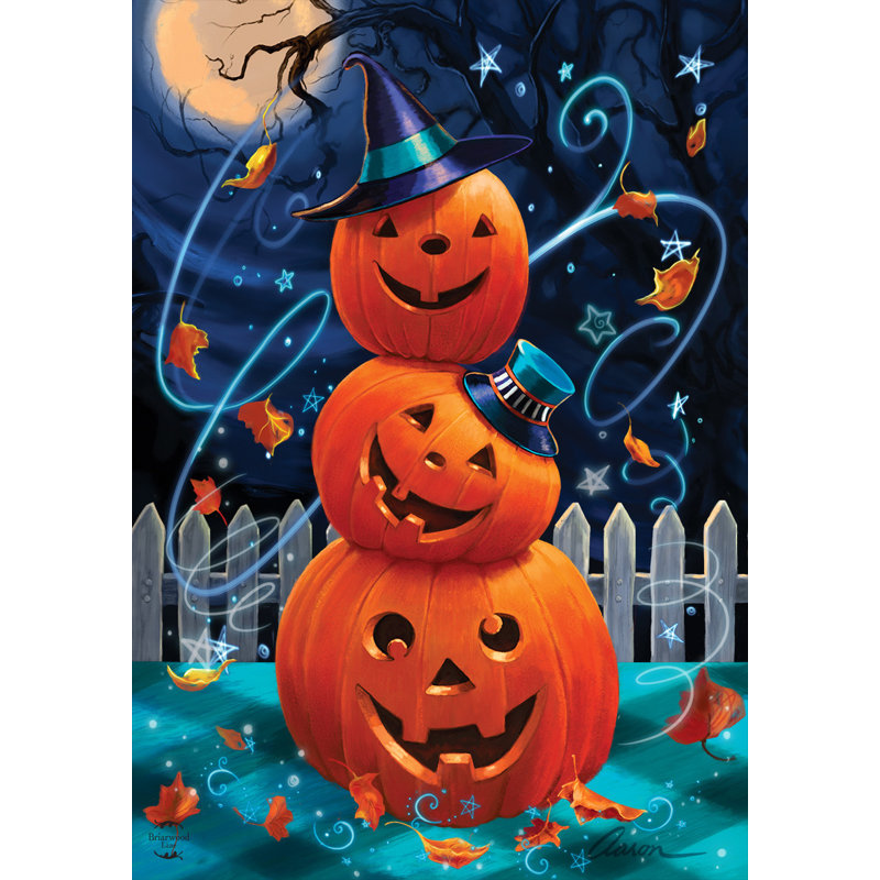 Drapeau d'Halloween pile de citrouilles d'Halloween, Bleu/orange/noir