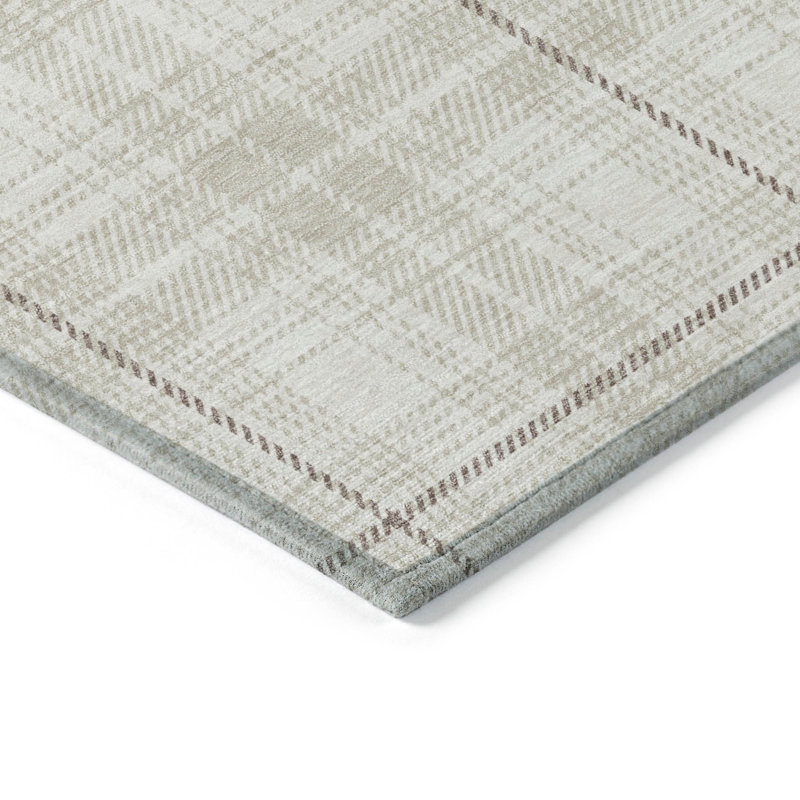 Ivory Plaid Synthetic Flat Woven 3' x 5' Rug