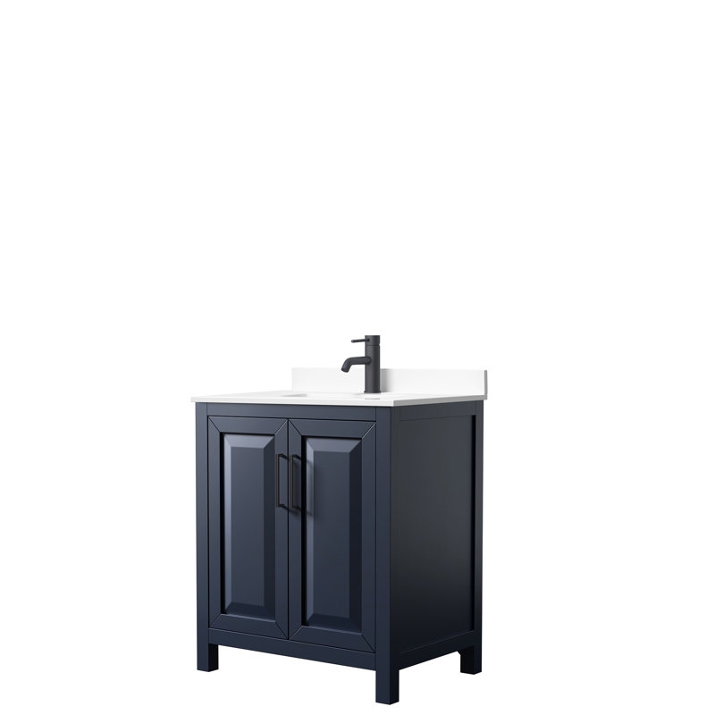Daria 30'' W Single Vanity, Dark Blue, White Cultured Marble, Matte Black