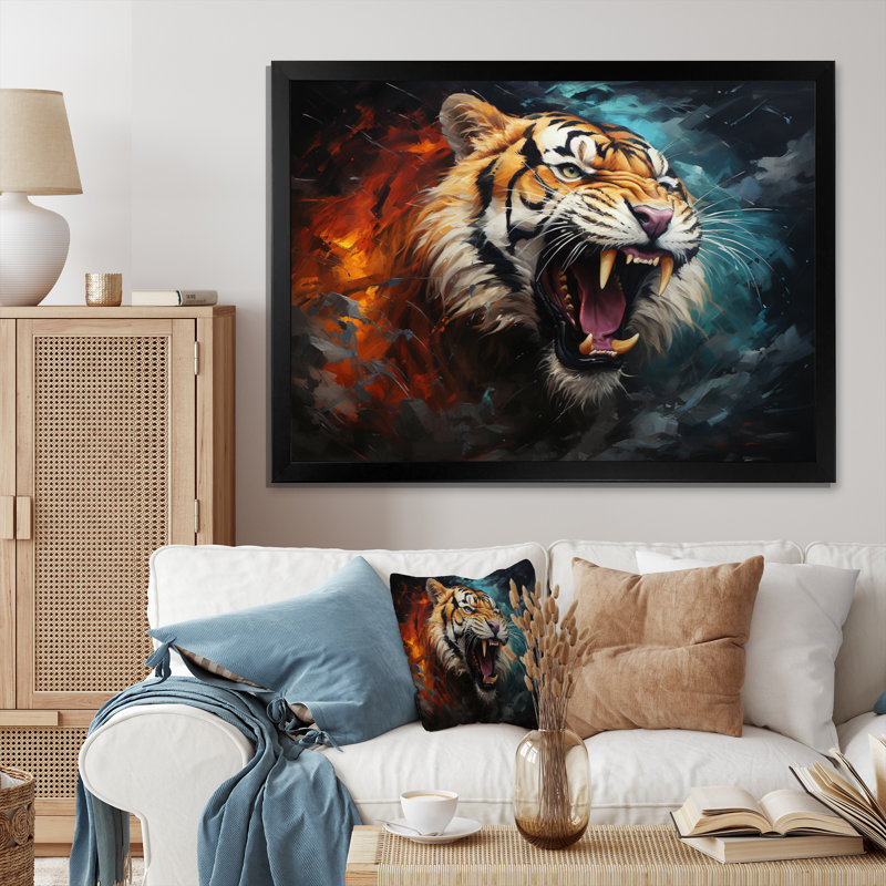 Tiger Roaring Majesty Collage I - Animals Wall Decor, Cadre photo noir, H 24 po x l 32 po x P 1 po