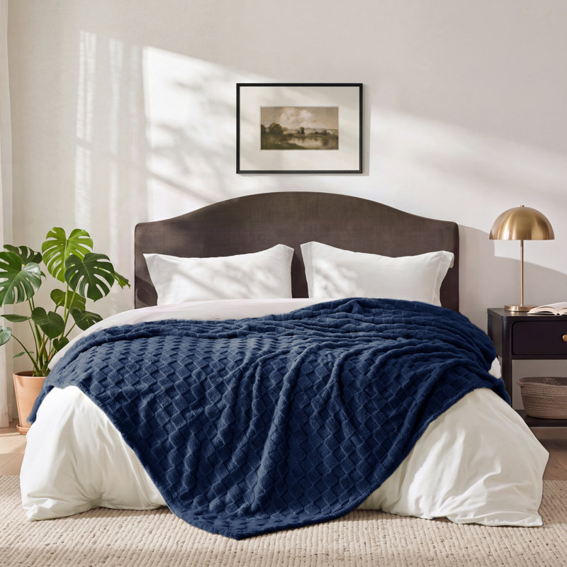 Bedsure Checkered Fleece Throw Blanket, Cute Home Decor, 60"×80", Twin, Pageant Blue