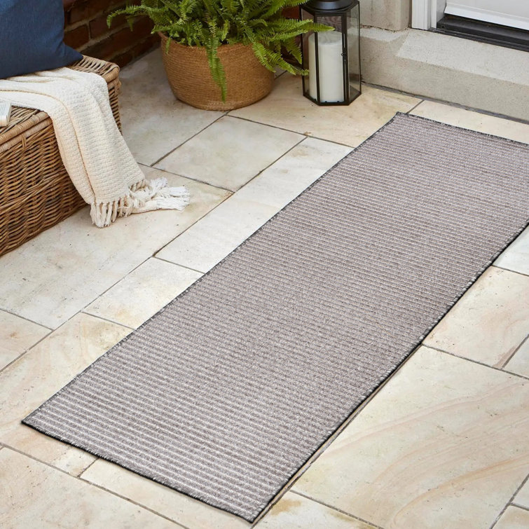 Aarhus High-Low Minimalist Scandi Striped Gray/Ivory Indoor/Outdoor Rug