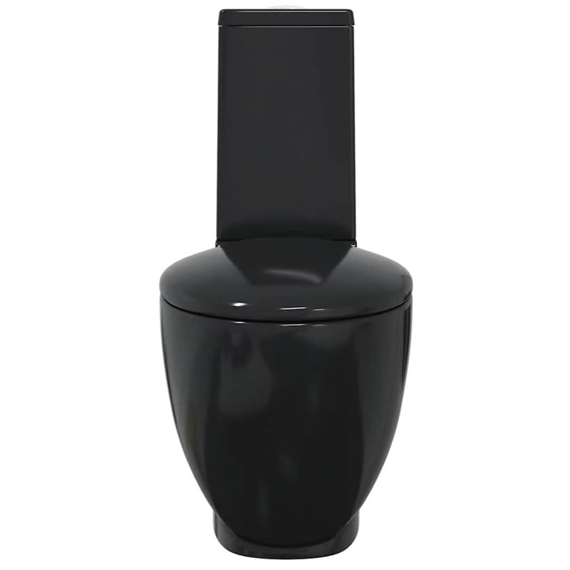 Pottstown Ivy Bronx Ceramic Toilet Bathroom Round Bottom Water Flow Black