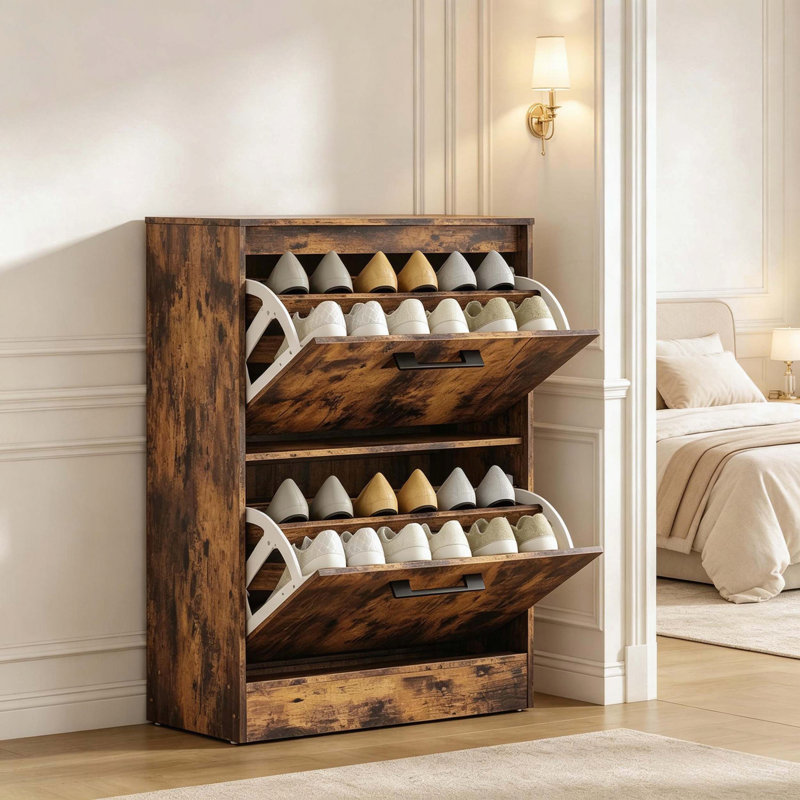 Armoire à chaussures rustique brun avec séparateurs réglables et profil mince