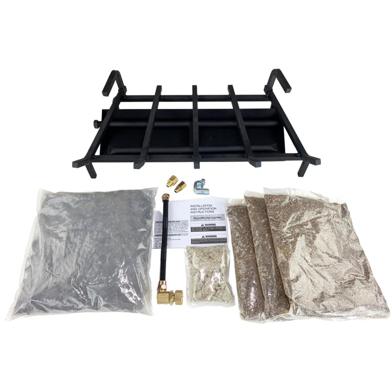 Ensemble de foyer pour brûleur à gaz à deux rangées avec ensemble de raccordement Pro, sable de silice, braises incandescentes, grille