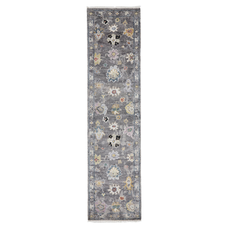 Timeless Fusion Handmade Oushak Wool Floral Area Rug, Runner 2'6" x 10'
