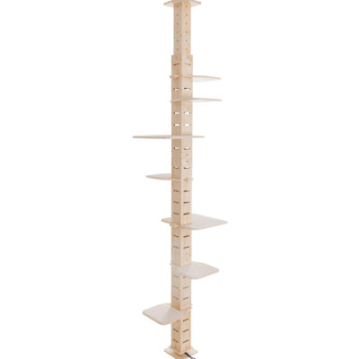 Adjustable Floor-Ceiling Cat Tree For Indoor Enjoyment. Multi-Level . Pine Multi-Layer Board. Perching Shelves With Flannel Mat Comfort. Vertical Design Keeps Cats Entertained. No Drilling Required.