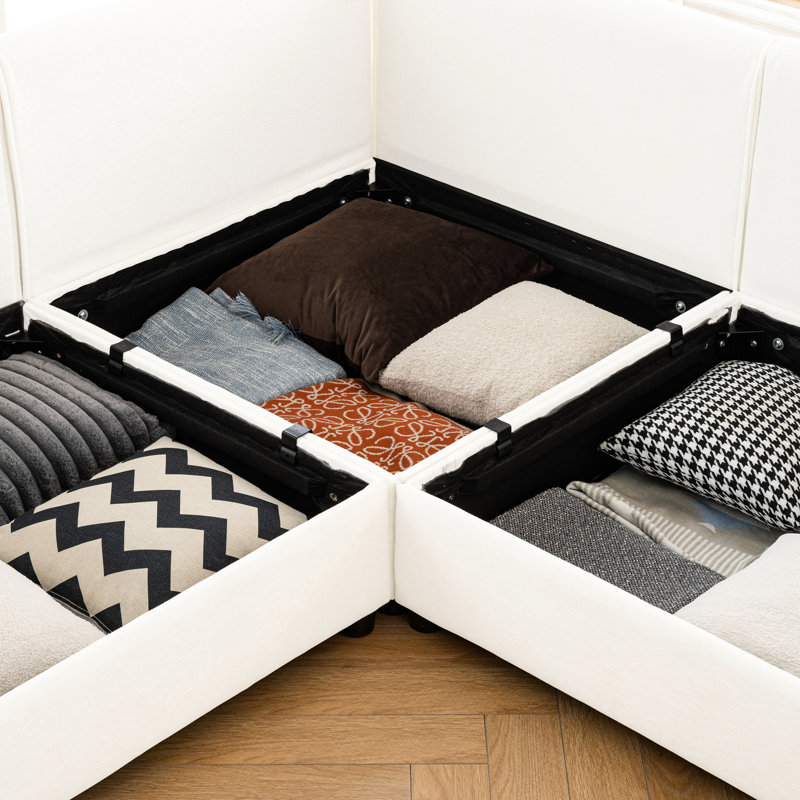 Chenille Abbottstown avec et rangement - 3 places en forme de U et siège cylindrique confortable, Blanc