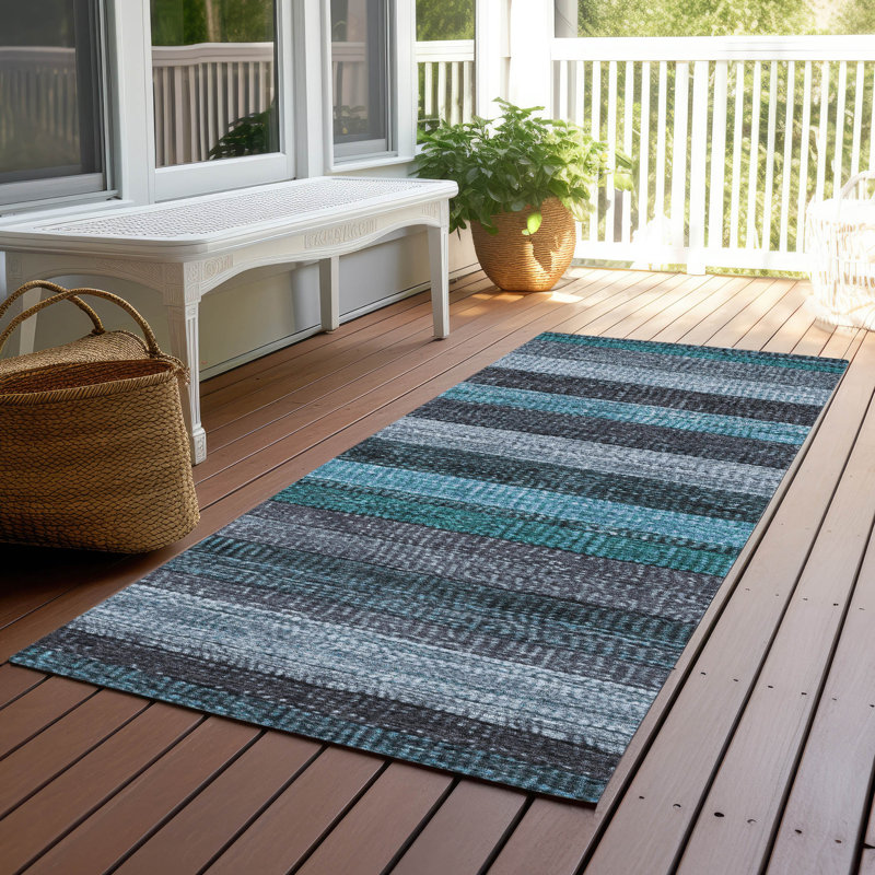 Machine Washable Indoor/Outdoor Xhevrie Teal Rug, Runner 2'3" x 7'6"