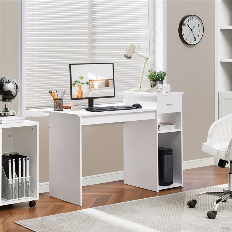  Computer Desk Laptop Table with Drawer & Shelves, White