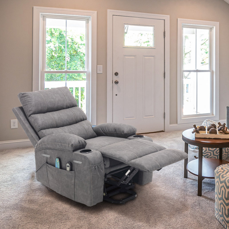 Geier PU Upholstered Heated Massage Chair,Lift Assistance, Gray