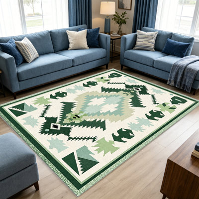 Tapis Southwest Tribal Green pour le salon, doux et confortable, convient à toutes les saisons, facile à entretenir, tapis de sol intérieur lavable à la machine, sous la table de ferme convenant à la chambre à coucher, à la salle à manger, au bureau, au patio, au balcon, à la décoration intérieure
